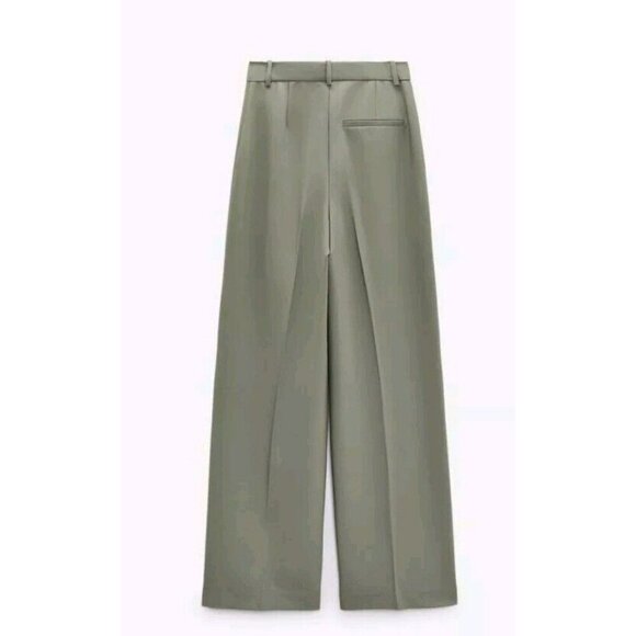 Zara wide leg pants Whit Darts High Waist Xsmall Khaki Waist 13"  8372 124 - Picture 5 of 7